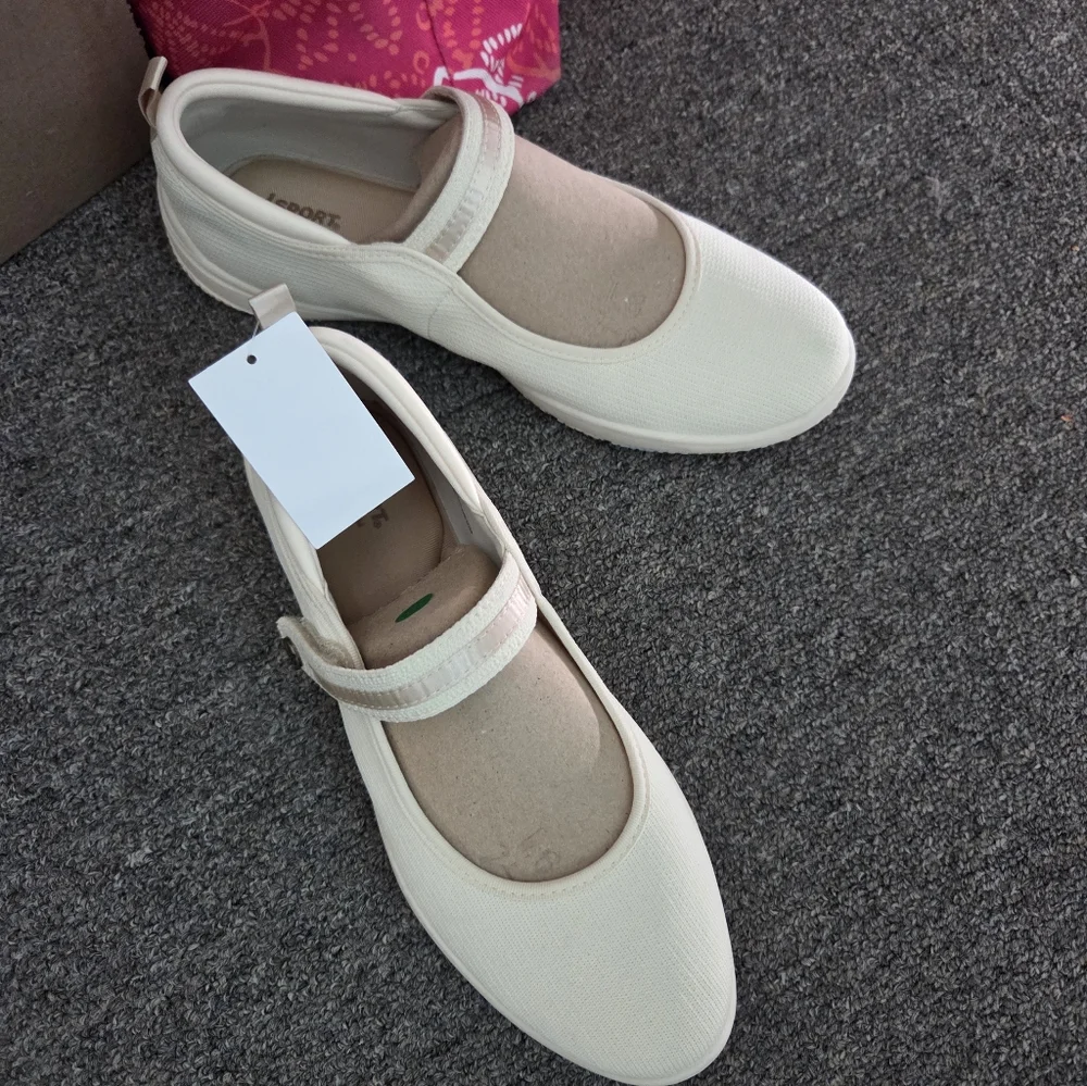 JSport Elegant Cream Mary Jane Flats In Size 10 New With Box - Picture 3 of 12
